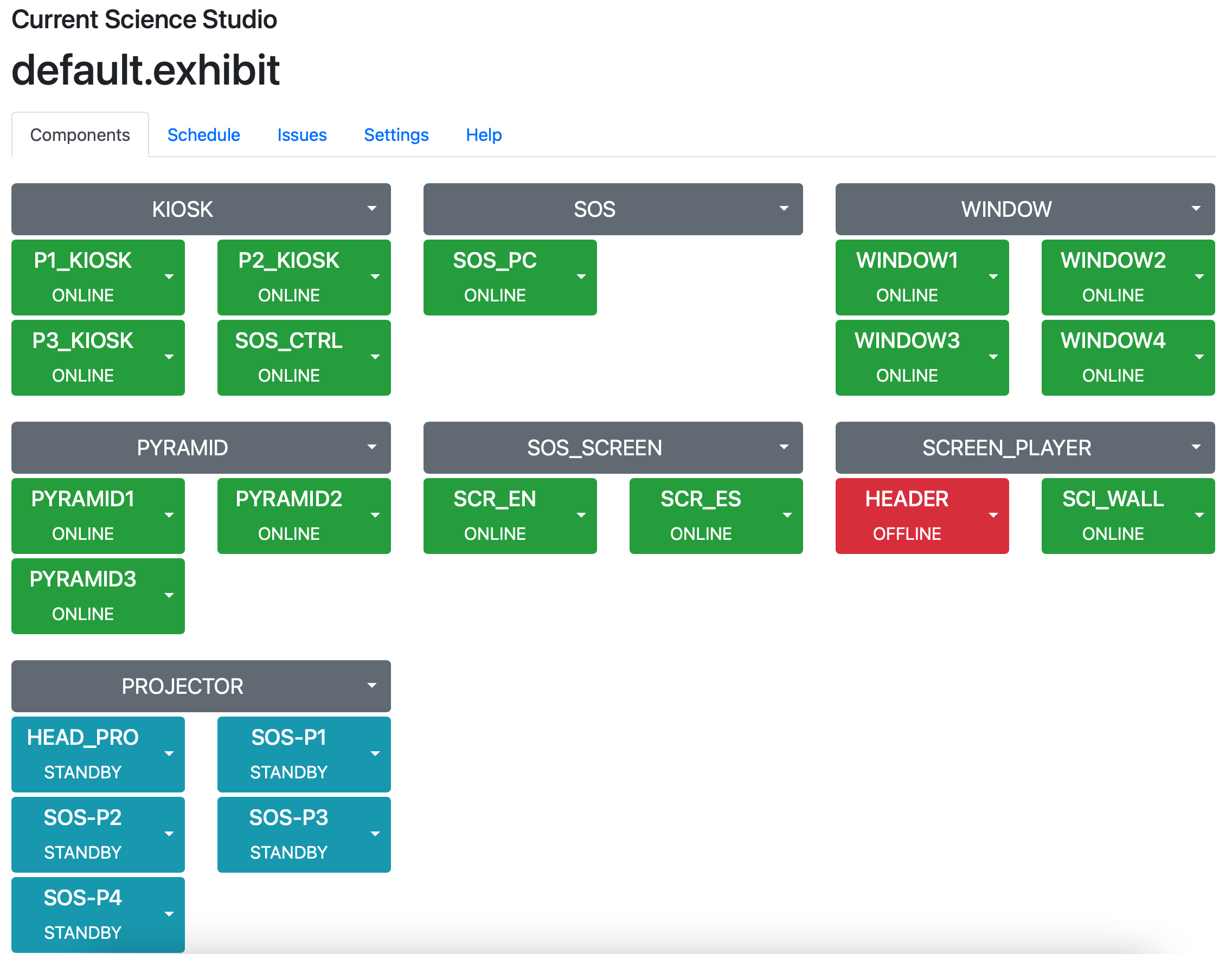 An image of the Control Server components view.